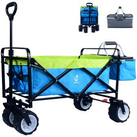 Collapsible Wagon,Wagons Carts Foldable Grocery Cart on Wheels Beach Wagon Foldable Cart with Wheels, Cooler Bag, Cup Holders,Cargo Net,Shopping, Gard