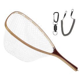 Kylebooker Fly Fishing Landing Net Wooden Frame Trout Fishing Net Soft Rubber Mesh for Catch and Release