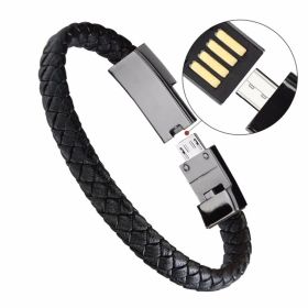 Bracelet USB Charging Cable Outdoor Portable Leather Mini Micro USB C Charger Data Cable For iPhone Samsung HUAWEI Xiaomi (Length: 20cm, Color: for micro USB)