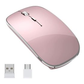 Wireless Charging Mouse Portable Mute Wireless Mouse USB And Type-C Dual Mode Wireless Mouse Adjustable DPI Laptop For Mac; MacBook; Android; PC (Color: Rose Gold 1 Pack)