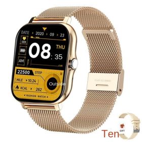 Cross-border explosions Y13 smart watch 1.83 inch sports bracelet Bluetooth call heart rate touch screen H13 smart bracelet (Color: Gold Steel + gold rubber strap)