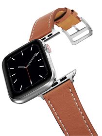 Compatible with Apple Watch Band 49mm 45mm 44mm 42mm 41mm 40mm 38mm, Genuine Leather Band Replacement Strap Compatible with Apple Watch Ultra 2/1 Seri (Color: Brown-2)